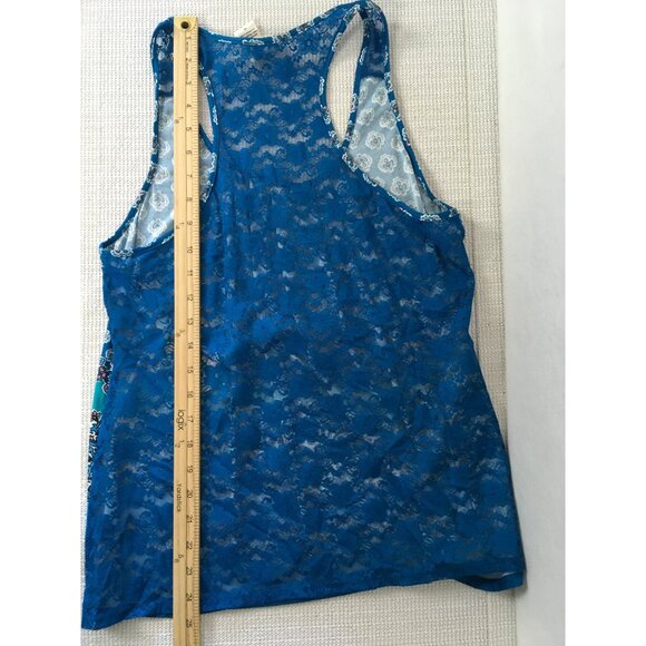 In Bloom By Jonquil Tank Top Size M Blue Patterned Front Lace Racerback New - Picture 12 of 15